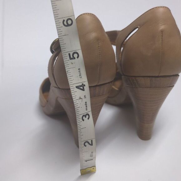 COCLICO Posey Tan Suede T-Strap Peep Toe Heels Wood Shoes EU 38.5 Spain US 7.5 - Picture 11 of 11